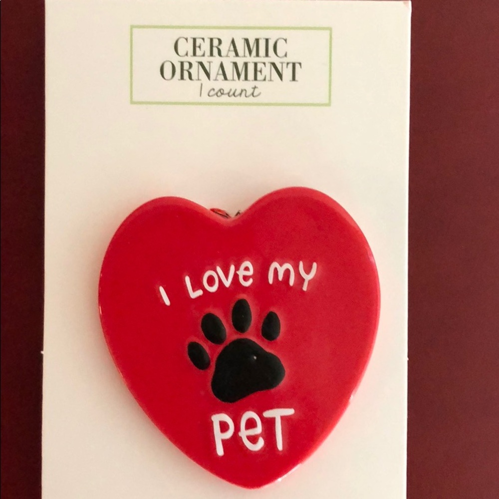 I love my pet heart Christmas ceramic ornament nwt